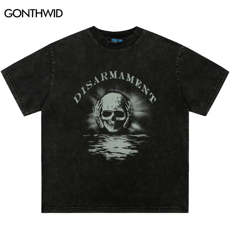 

Vintage Oversize T-Shirt Streetwear Hip Hop Skull Skeleton Print Punk Gothic Distressed Tshirt Harajuku Short Sleeve Tee Shirts