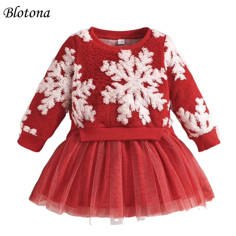 Платье для рождественской вечеринки Blotona маленьких девочек длинный рукав с