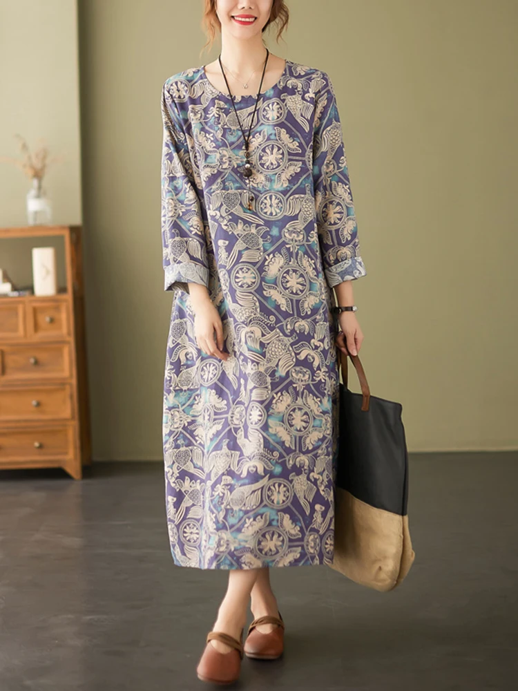 Женское винтажное платье с цветочным принтом длинное повседневное офисное из