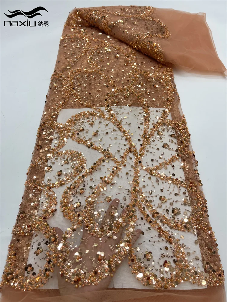 Африканская кружевная ткань Madison французская сетчатая с блестками 2024