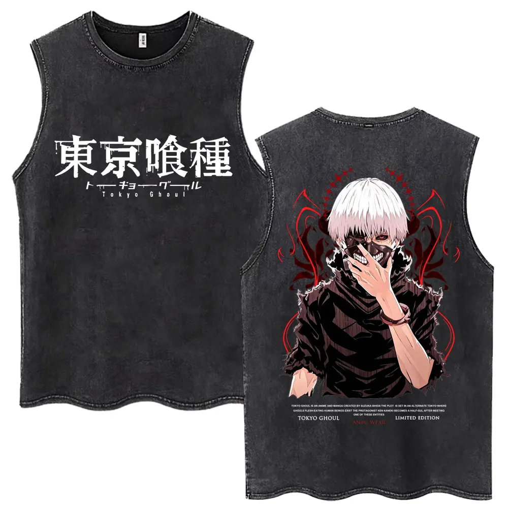 Фото Майки-безрукавки унисекс в стиле Harajuku с принтом Tokyo Ghoul Seidou Takizawa, оверсайз, из хлопка, повседневные, без рукавов №4