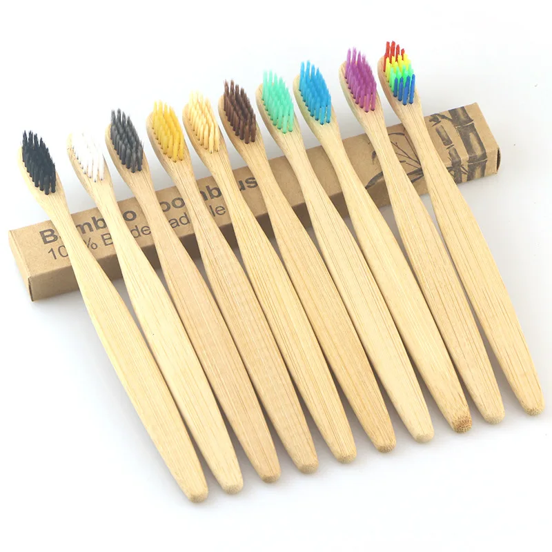 

10PCS Biodegradable Bamboo Toothbrush Teeth Colorful Bristle Natural Bamboo Tooth brush Dental Eco Bambou Toothbrushes