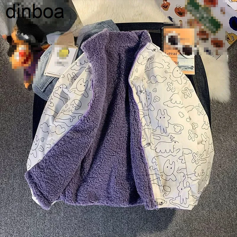 

dinboa-2022 Double Sided Can Wear Winter Imitation Lambswool Women Coat Korean Students Fashion Female Bomber jacket