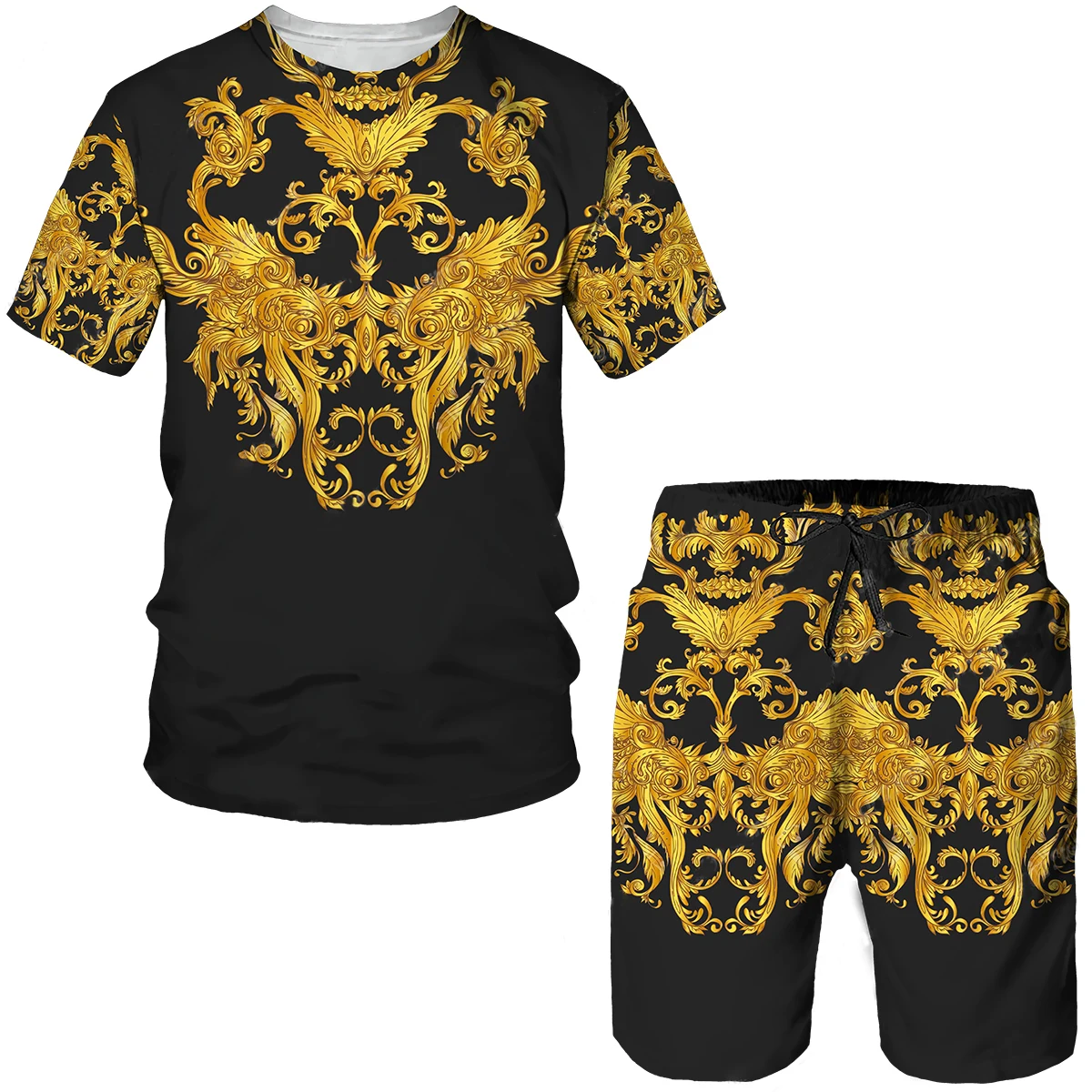 2023 African Summer Men's Short Sleeve T-shirt Suit 2-piece Street Wear 3D Printed Sports Beach Shorts Sportswear Loose Clothing