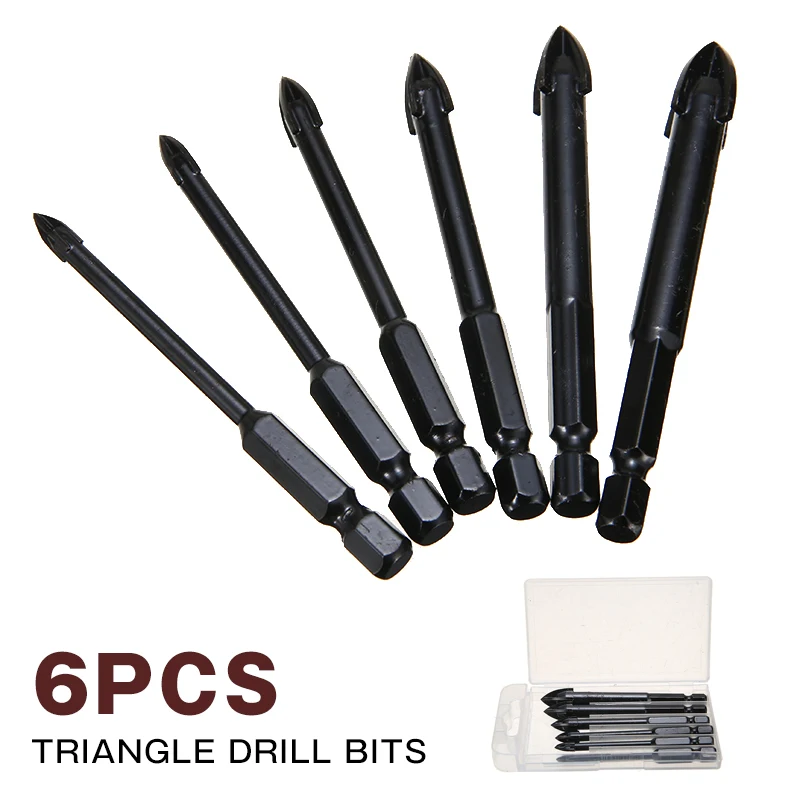 

6pcs Universal Triangle Drill Bits Set Hex Handle Hole Drilling Tools For Glass Marble Shank Glass Tile Concrete Drill Bit Set