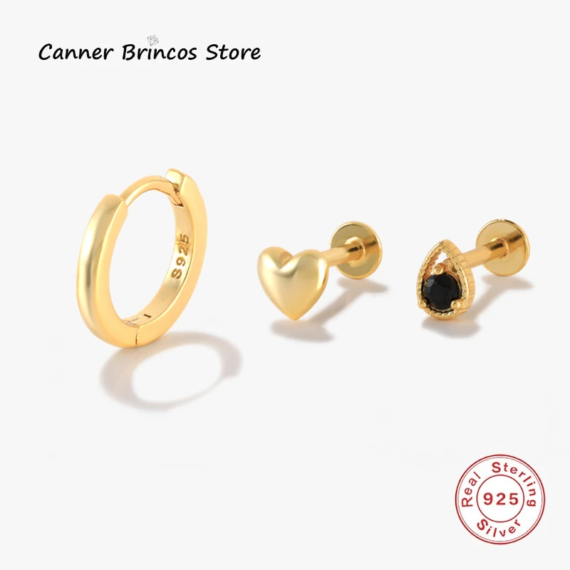 

CANNER 925 Стерлинговое серебро комплект серег-колец сердце капля воды свадебные подарки минималистичные Ушные Кольца для женщин aretes de mujer