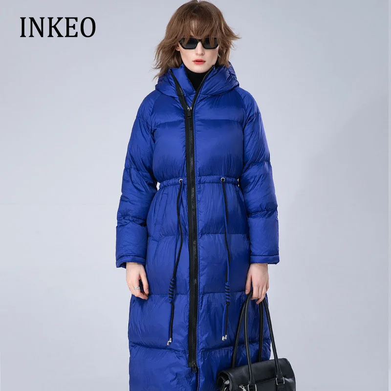 2022 Winter 90% white duck down jacket Women's oversized Luxury hooded puffer coat fluffy Thickened warm Outwear INKEO 2O298