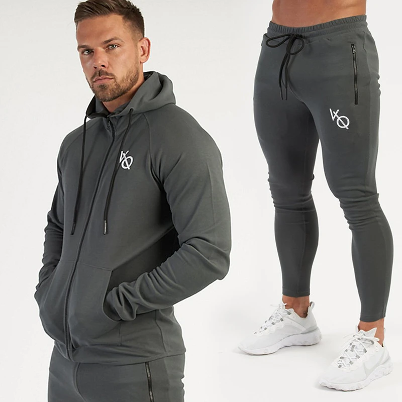 Men's Tracksuit Cotton Embroidered Cardigan Hoodie Sweatpants Two-Piece Set Joggers Gym Running Training Bodybuilding Sportswear