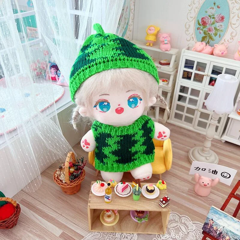 

Human Cotton Doll 20cm Clothes Watermelon Hat Sweater Doll Dress Up