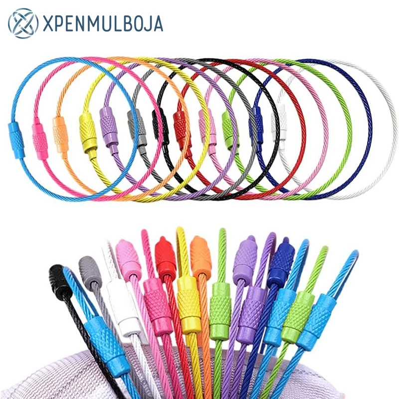 

10PCS/Lot EDC Keychain Tag Rope Stainless Steel Wire Cable Bag Loop Screw Lock Gadget Key Chains Hanging Rings Camping DIY Tools
