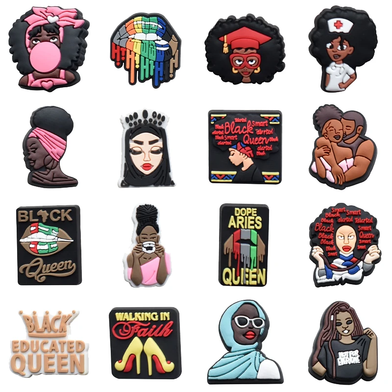 

1Pcs PVC Black Girl for Crocs Charms Badge Unisex Sandals Buckle Kids Pins Decoration Jean Shoe Accessories X-mas Gift Wholesale