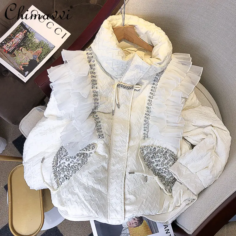 

Тяжеласветильник роскошная кружевная короткая простроченная пуховая куртка для женщин с воротником-стойкой зима 2022 высококачественное ст...