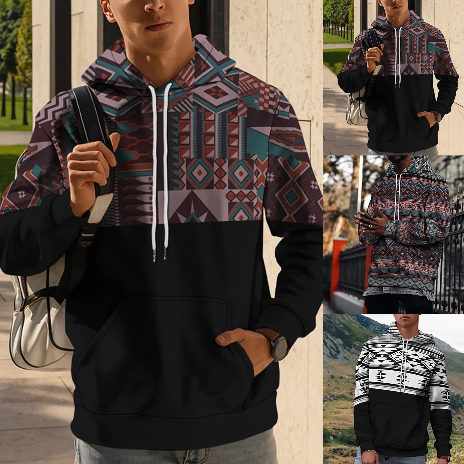 

Мужские зимние тапочки с принтом в национальном стиле, Повседневная Свободная Толстовка с капюшоном, толстовка с капюшоном на молнии для му...