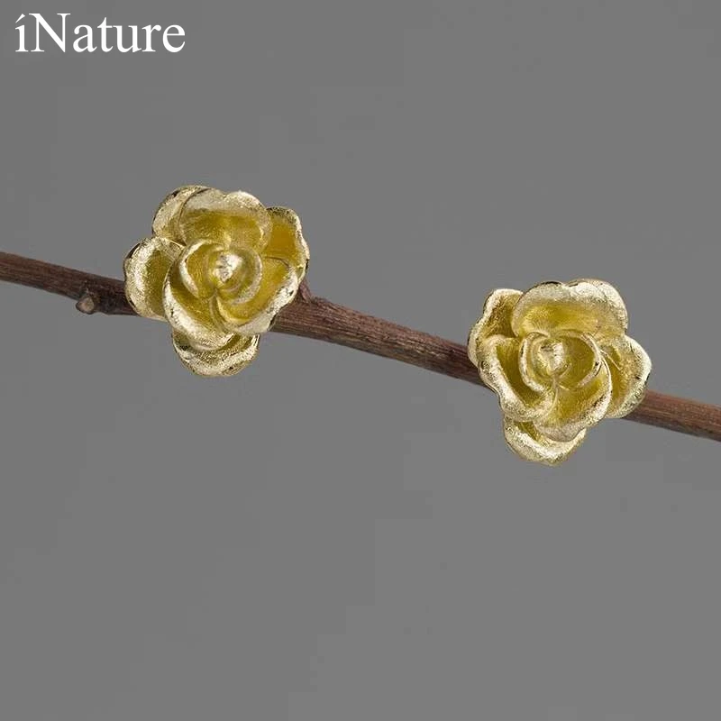 

INATURE 925 Sterling Silver Camellia Flower Stud Earrings For Women Gift