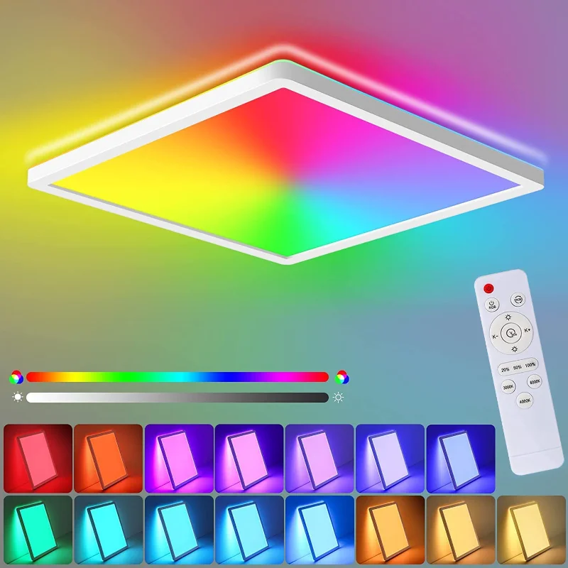 

24W Square Tuya WiFi LED Ceiling Light Double Dimmable CCT UltraThin Surface Mount Light RGB Color Backlight Home Bedroom Decor