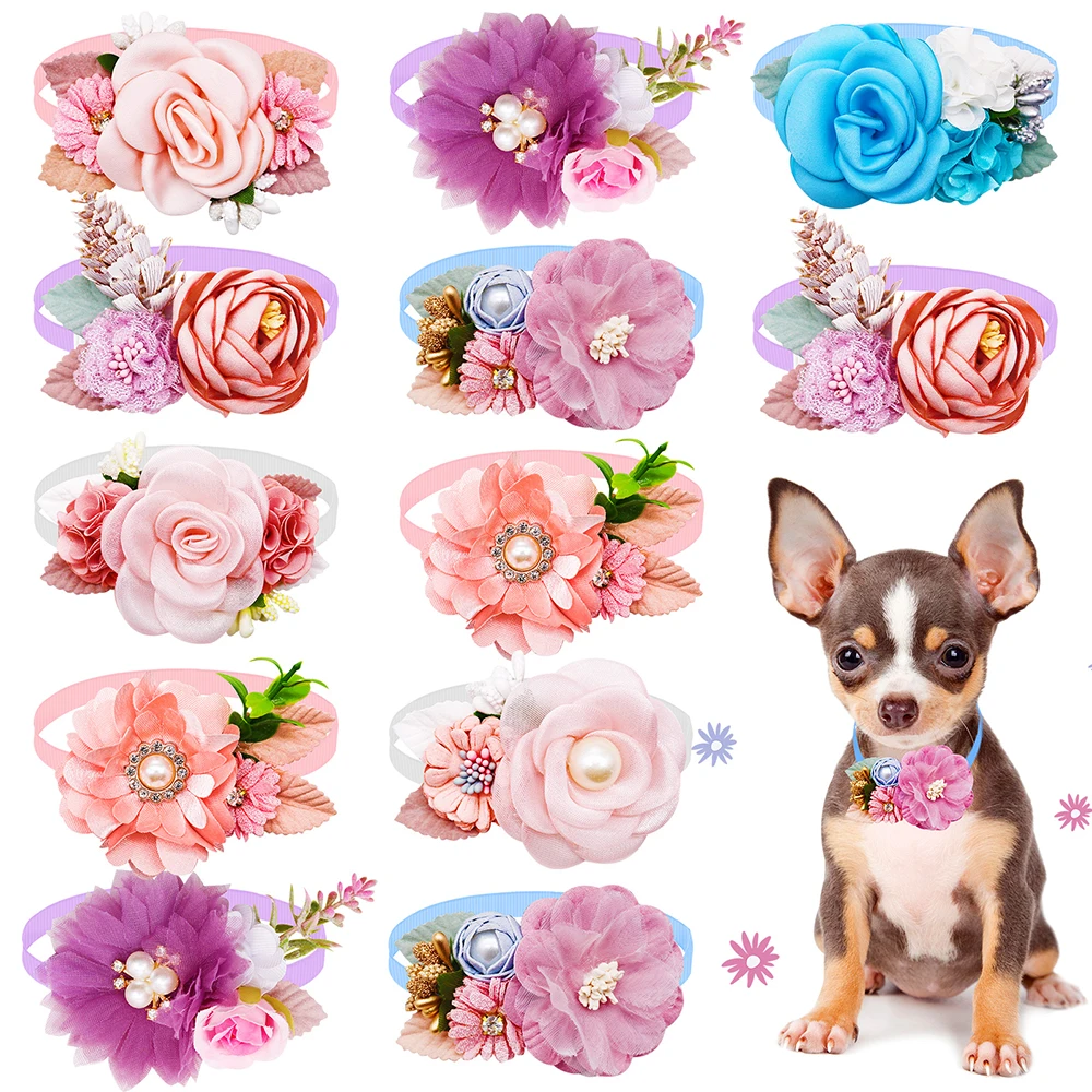 

Fashion Bow Valentine's Day Flower Dog Tie Dog Dog Grooming Dog Spring Diamond For Pet Products Bows Pearl Bowties New Collar