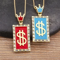 european american fashion enamel rainbow crown inlaid dollar shape symbol crystal pendant drip oil necklace creative gifts