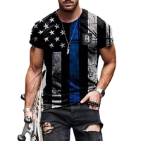 2021 summer 3d printing american flag fashion handsome men and woman short sleeve breathable loose oversized t shirt o neck tops