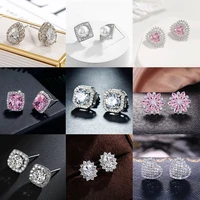 2022 new glisten luxury silver color zircon stud earrings for women fashion elegant feather earring lady wedding gift jewelry