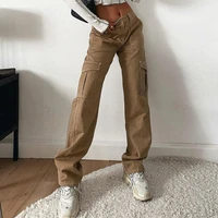 2022 autumn pockets cargo pants for women straight pants harajuku vintage 90s aesthetic low waist trousers wide leg baggy jeans