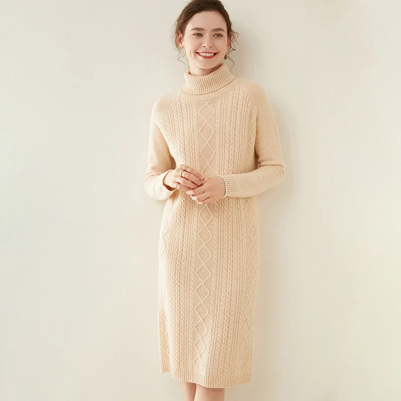 

Hot sale High-grade thickened woolen dress for women's,middle and long style with waist closed and thin, autumn and winter style