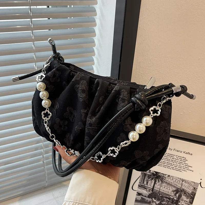 

2022 New Lace Women's Bag Fashion Trendy Pearl Chain Handbag Net Celebrity Small Square Bag High Quality Ladies Messenger Bag