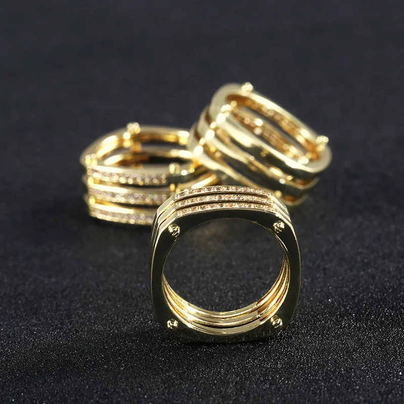 

New Creative Trendy Gold Geometric Rings For Women Shine Tiny CZ Stone Inlay Punk Fashion Jewelry Wedding Bands Party Gift Ring