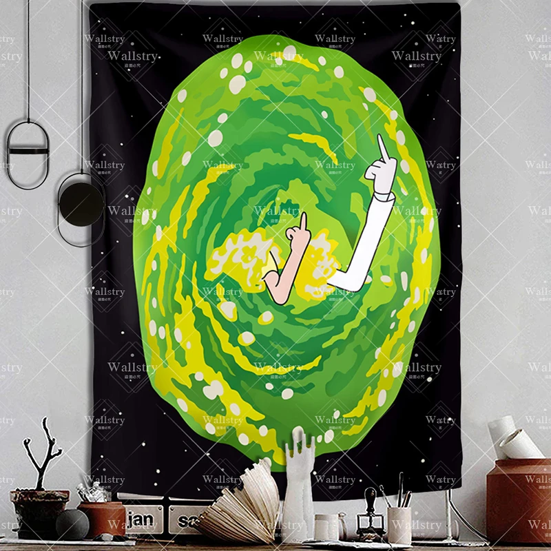 

Macrame Wall Hanging Funny Tapestry Aesthetic Rick Middle Finger Morti Hippie Cloth Portal Anime Home Room Decor Beach Blanket