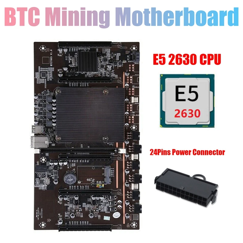 

X79 H61 BTC Miner Motherboard Support 3060 3070 3080 GPU with E5 2630 CPU+24Pins Power Connector for BTC Miner Mining