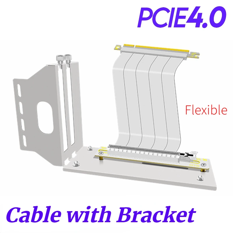 White PCI-E 4.0 16X Graphics Card Vertical Bracket ATX Case PCIe Flexible Cable Riser Card Extension Port Adapter Gen4.0 for GPU
