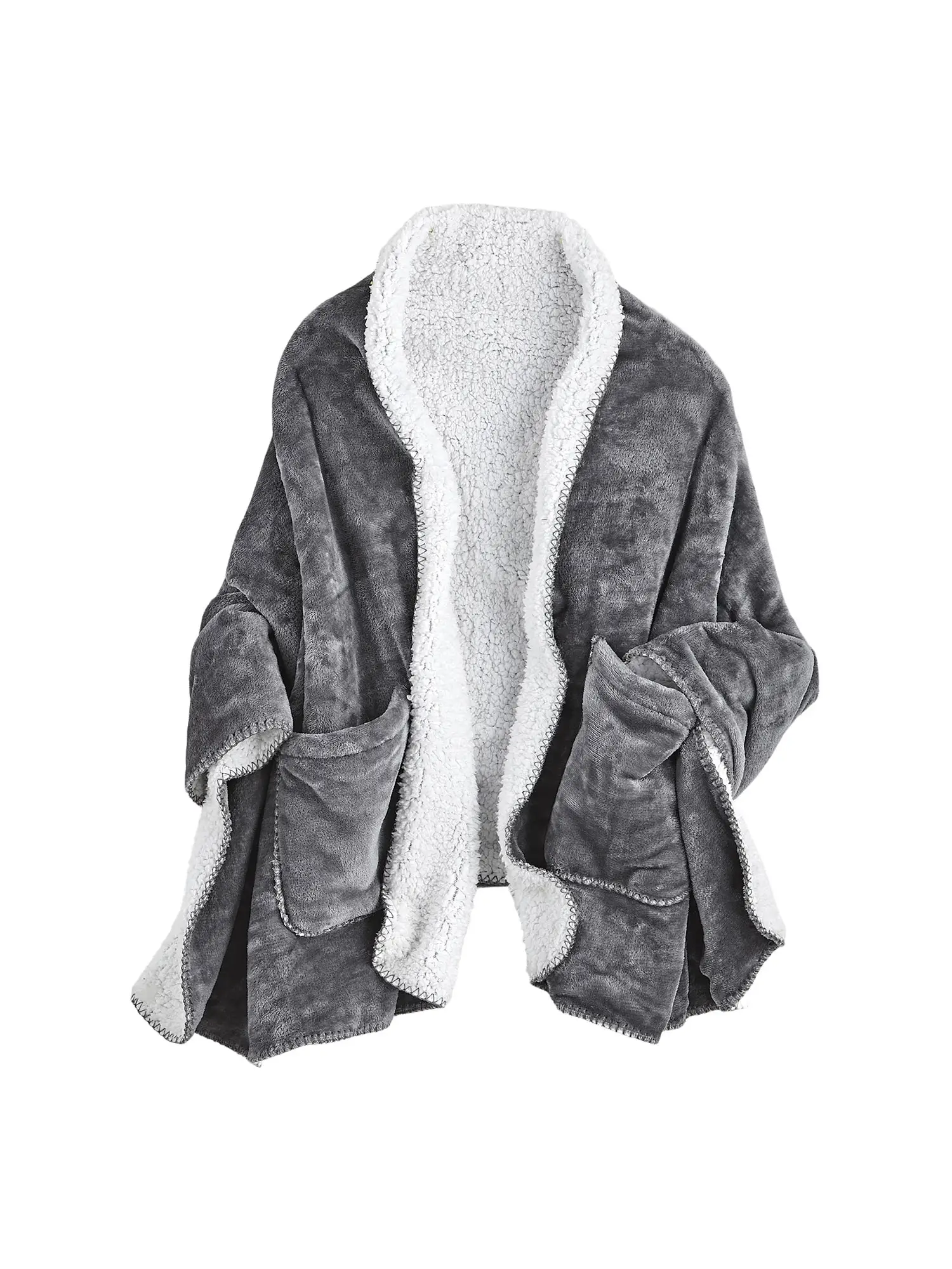 

Womens Wearable Throw Blanket-Gray Fleece Cape,TV Blanket