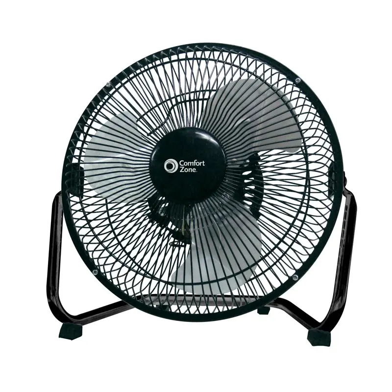 

9” 3-Speed Cradle Floor Fan, 180-Degree Adjustable Tilt, All-Metal Construction, Convenient Carry Handle, and Rubber Feet for