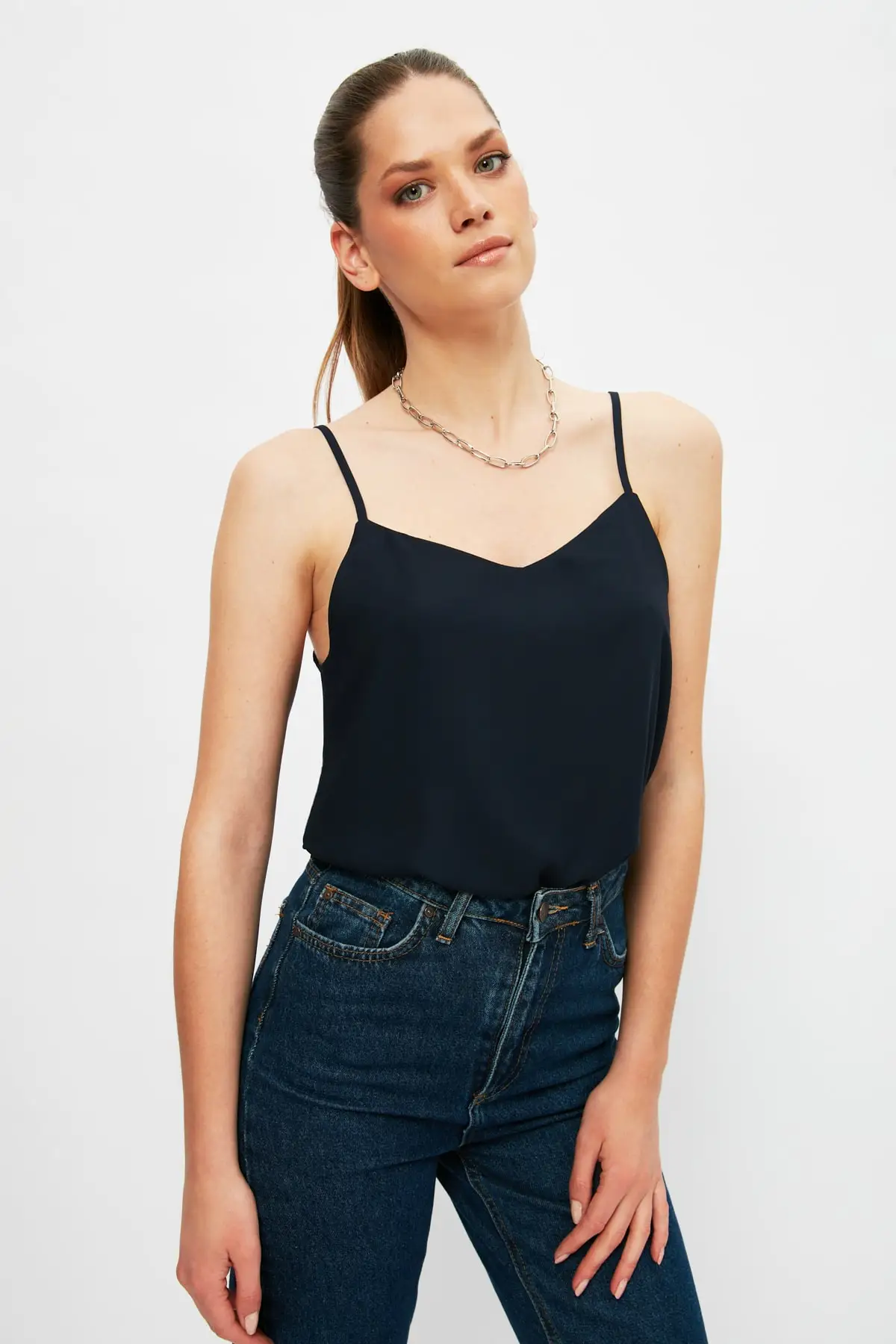 Trendyol базовые черные однотонные сексуальные топы летние повседневные женские с v