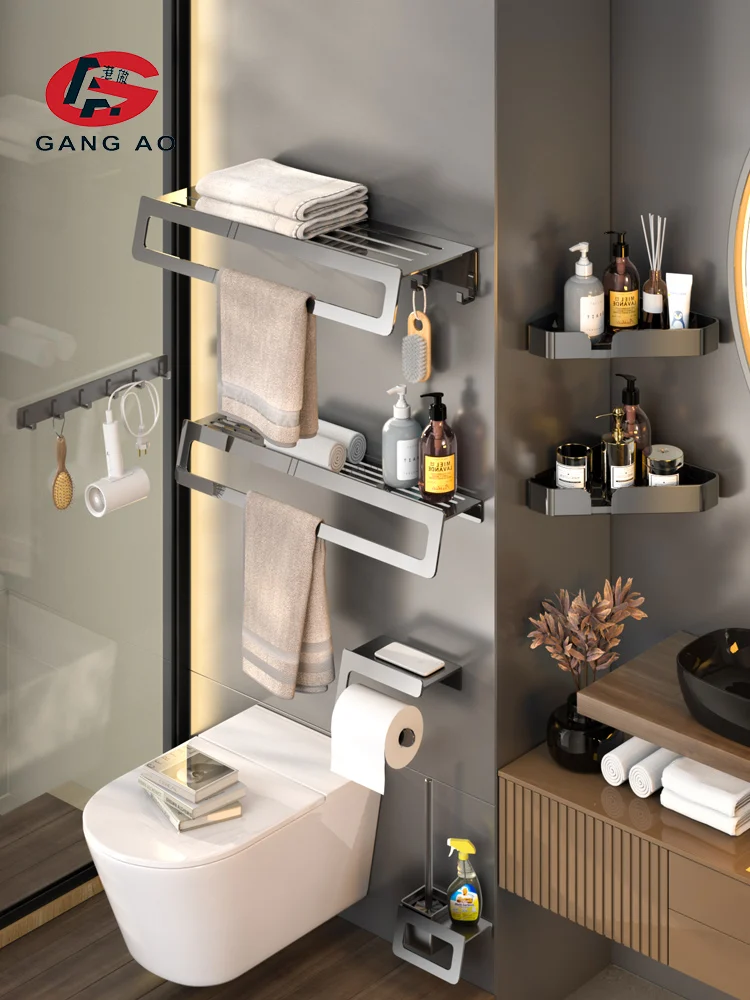 

Серые алюминиевые аксессуары для ванной комнаты, вешалка для полотенец, полка, одиночный держатель для полотенец, настенная вешалка для воз...