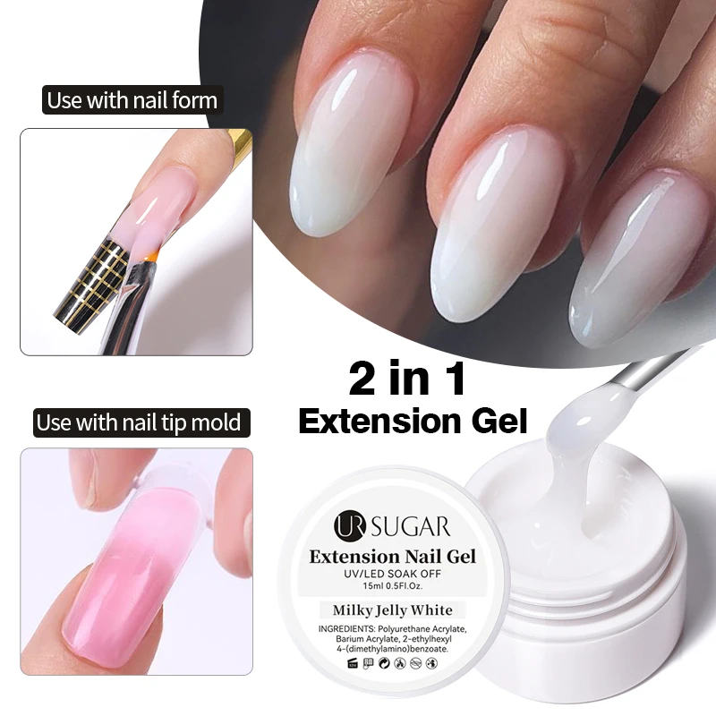 UR SUGAR 15ml Jelly Extension Nail Gel Polish Construction Effect Pink White Clear Color Soak Off Nail Art Gel Varnish Manicure