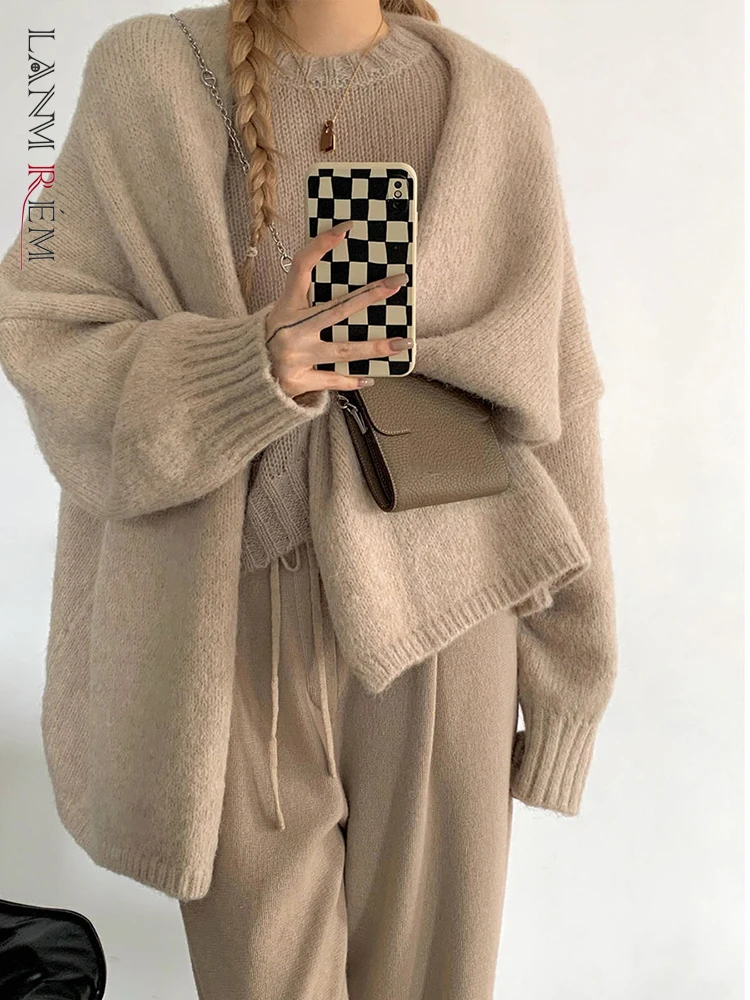 

LANMREM Women Loose Knitted Sweater Cardigan Solid Color Long Sleeve Casual Coat Clothing Korean Style 2022 Autumn Winter 2R4636