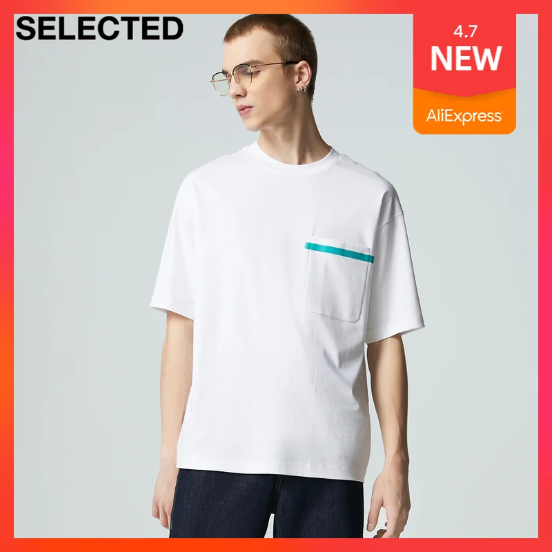

SELECTED Summer New Cotton Contrast Color Chest Pocket Trend Casual Short-Sleeved T-Shirt Men S|421201024