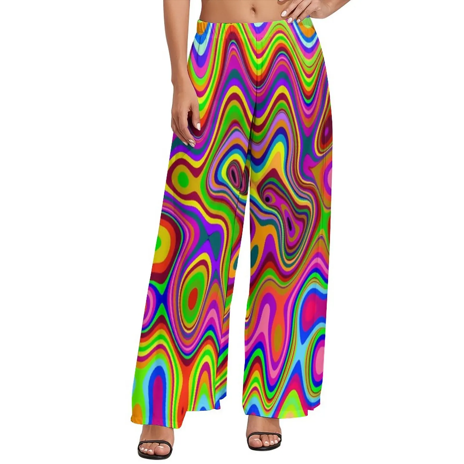 

Psychedelic Glowing Pants Abstract Liquid Print Kawaii Wide Pants Women Big Size Street Style Pattern Straight Trousers