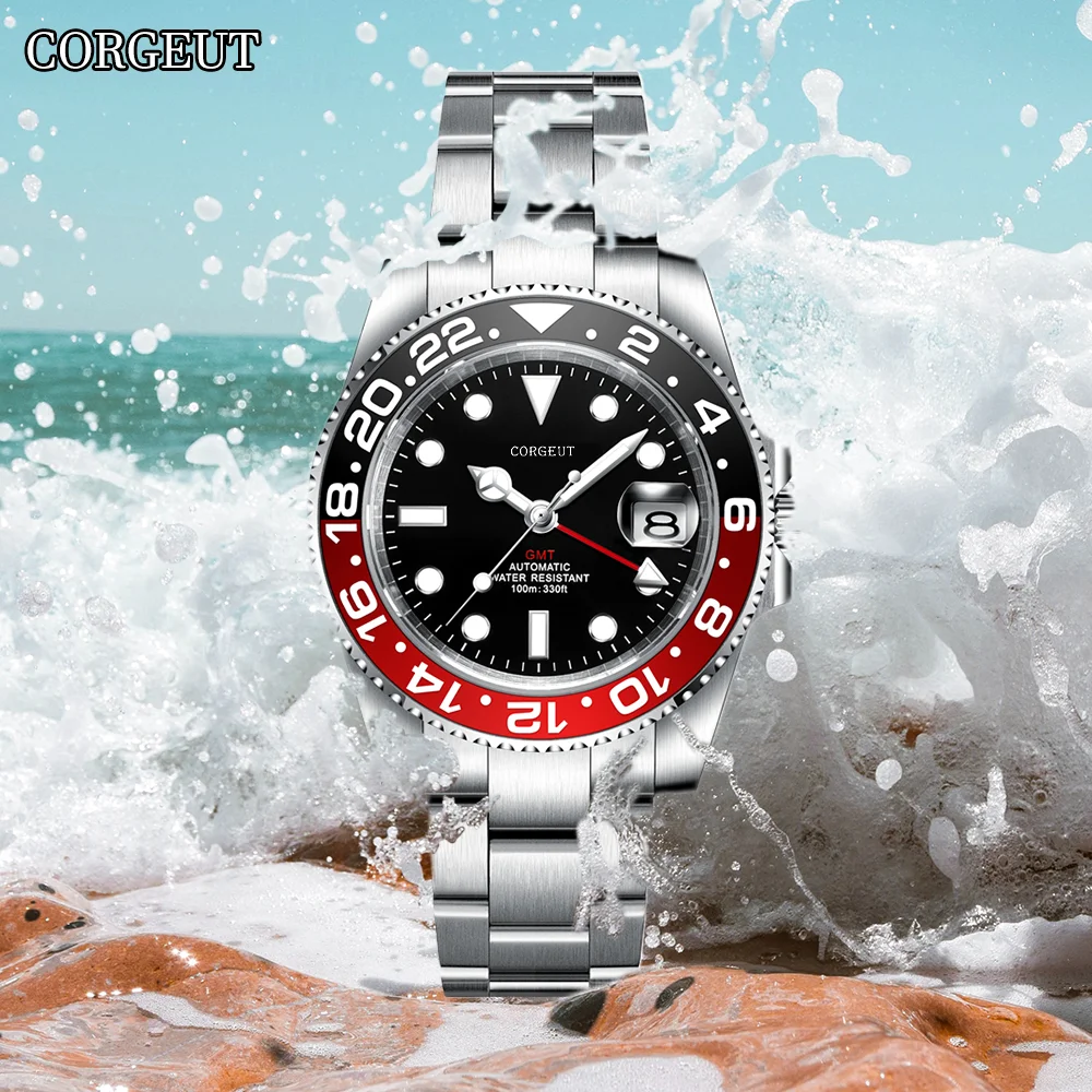 

CORGEUT 40mm GMT Luxury Fashion Business Men's Watches NH34 Automatic Sapphire Glass Watch for Man Multi Time Zone 128 Ring Date