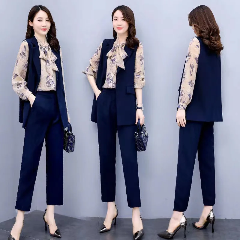 

2022 Spring And Autumn Elegant Women's Solid Color Three-piece Casual Temperament Jacket Suit Office Wear Women