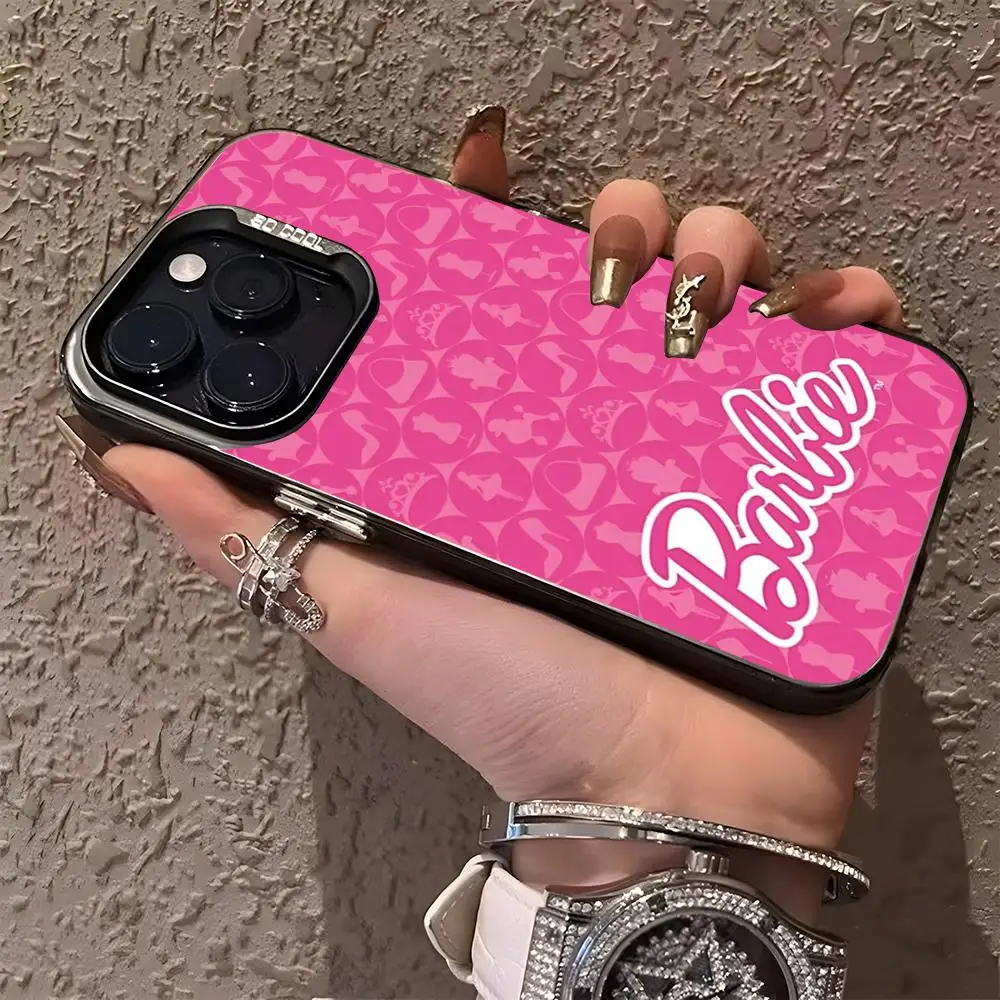 MINISO-Fashion Girls B-Barbie D-Doll Phone Case Matte Colored Silver For Iphone 16 15 14 Pro 13 12 Plus 11 7 Cover