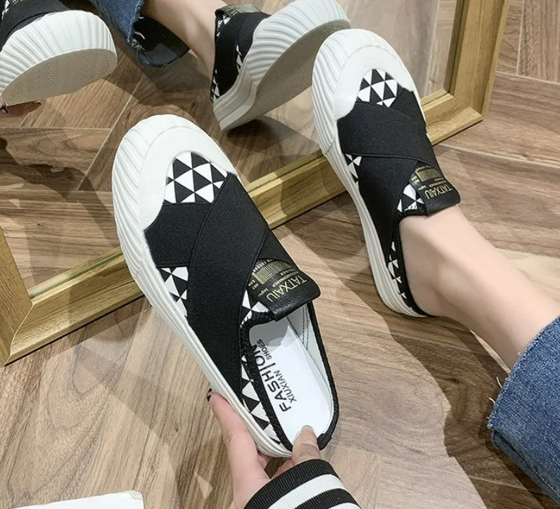 

Spring Autumn Flat Slippers Women Sneakers Casual Breathable Loafers Canvas Outdoor Flat Shoe Walking Shoe