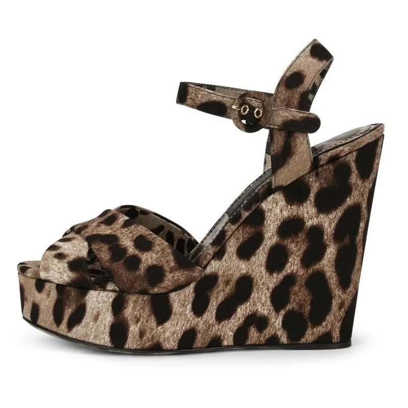 

Sexy Velvet Leopard Wedge Espadrille Sandals Black Brown Stretch Patchwork Peep Toe Buckle Strap Platform Wedged Heels Shoes