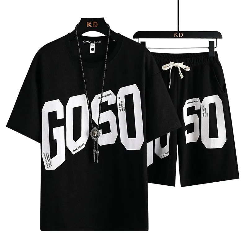 Leisure Sports Suit Men's Summer Trendy Big Letter Print Short-Sleeve Shorts Youth Summer Suit