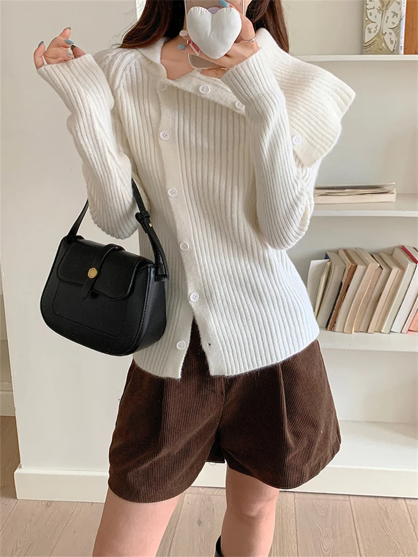 Женский трикотажный кардиган с косым воротником Alien Kitty Элегантный Теплый