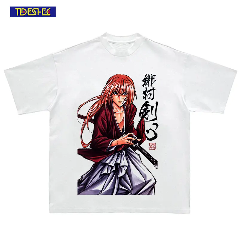 

Футболка мужская оверсайз с круглым вырезом, уличная одежда в стиле хип-хоп, винтажная рубашка с принтом японского аниме и графическим прин...