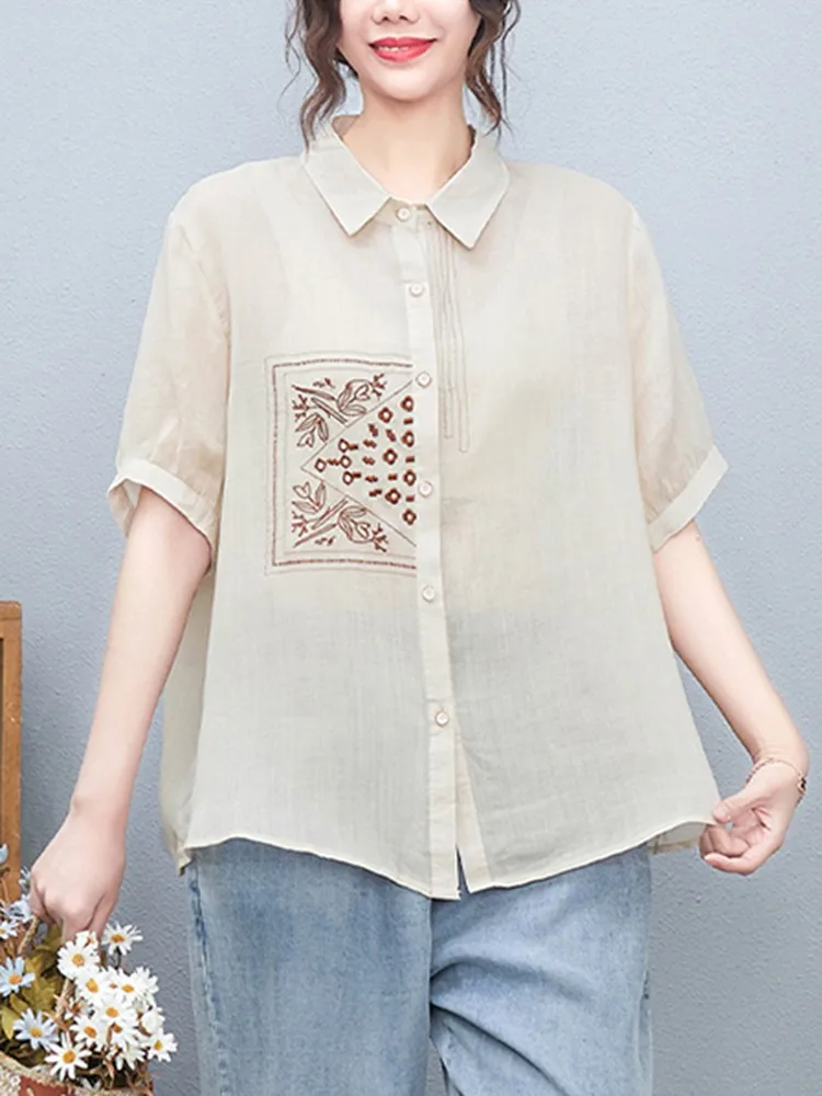 

Женские Летние повседневные рубашки, Новое поступление 2022, винтажные Стильные Свободные топы из хлопка и льна с цветочной вышивкой, женские...