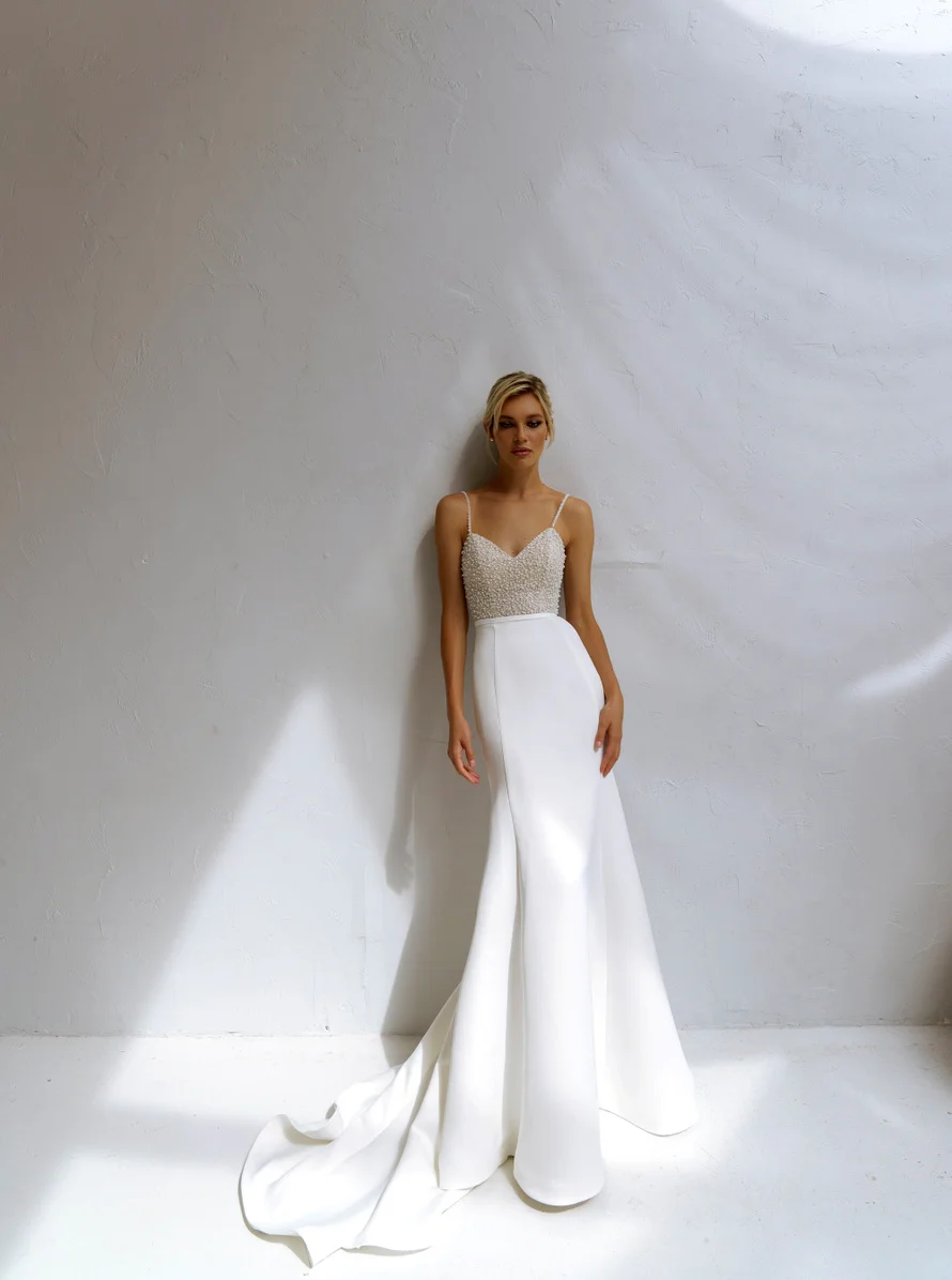 

Блестящие жемчужные облегающие Свадебные платья-русалки 2024, свитер на тонких бретельках, искусство, женское платье по индивидуальному заказу