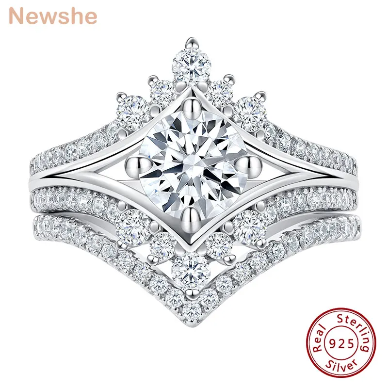 

Newshe Vintage Crown Shape Engagement Ring Set for Women 925 Sterling Silver Stacked Wish Wedding Band AAAAA CZ Fine Jewelry