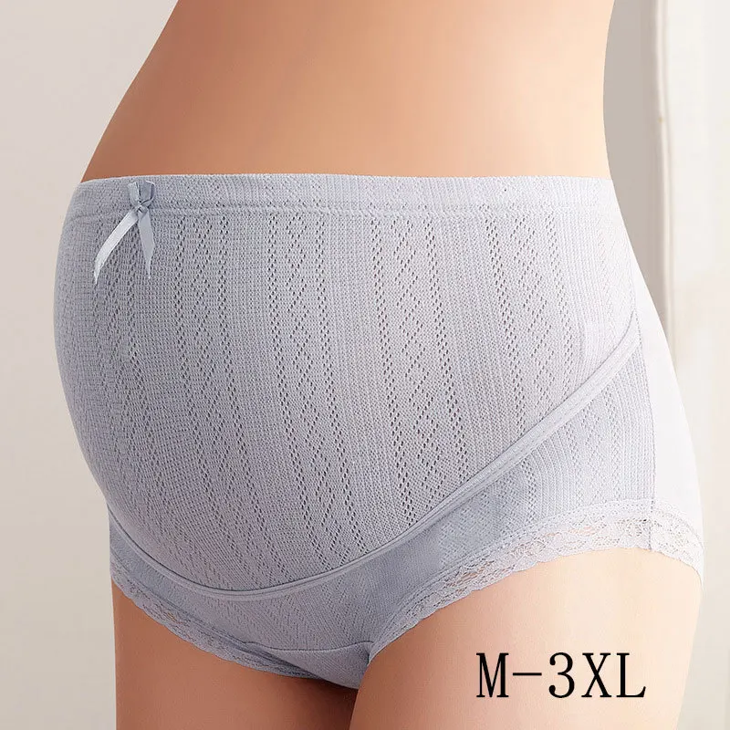 

Cotton Lined Crotch Maternity Underwear Hollow Out Breathable High Waist Adjustable Large Size Lace Trunks Maternity Lingerie